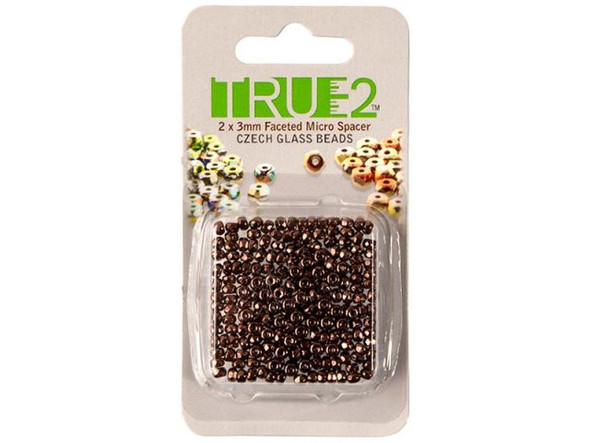 2x3mm Faceted Fire-Polish Micro Spacer Bead - Dark Bronze (Card)