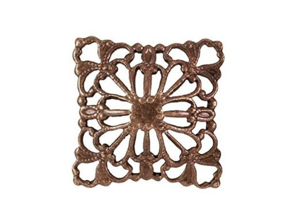 Vintaj Natural Brass Filigree, Dapped Square, 20mm (pair)