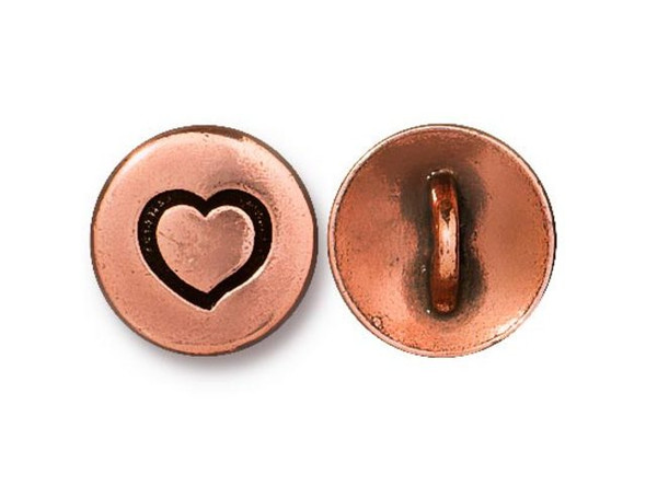 TierraCast Small Heart Button - Antiqued Copper Plated (Each)