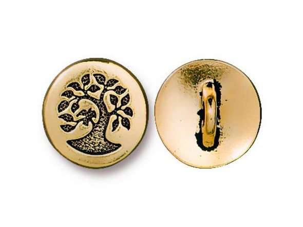 TierraCast Small Bird in Tree Button - Antiqued Gold Plated (Each)