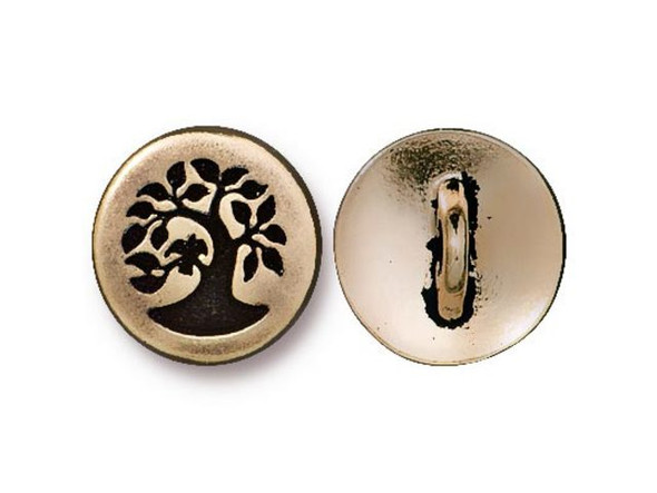 TierraCast Small Bird in Tree Button - Antiqued Brass Plated (Each)