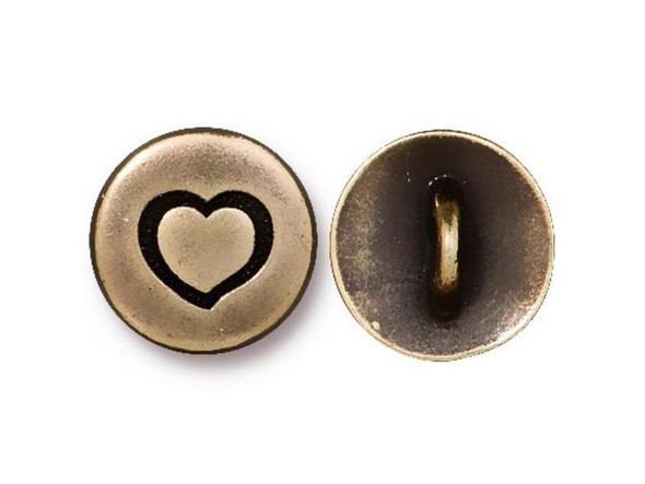 TierraCast Britannia Pewter Small Heart Button - Antiqued Brass Plated (Each)