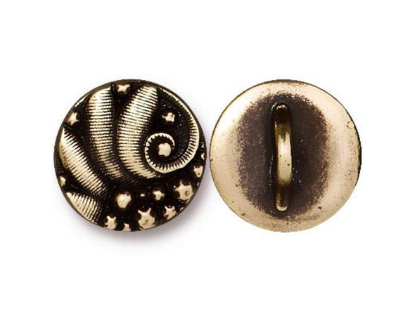 TierraCast Britannia Pewter Czech Round Button - Antiqued Brass Plated (Each)