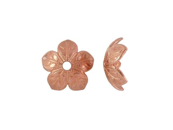 Copper Etched Flower Bead Cap, 10mm (Each)