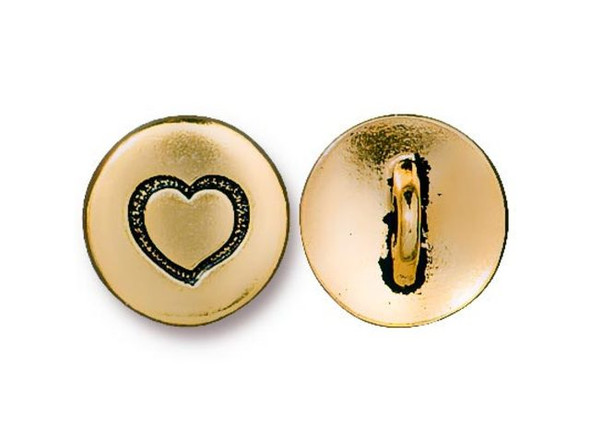 TierraCast Britannia Pewter Small Heart Button - Antiqued Gold Plated (Each)