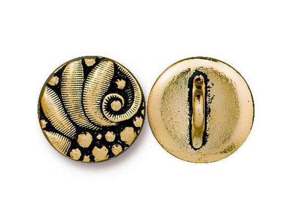 TierraCast 12.5mm Czech-Style Round Button - Antiqued Gold Plated (Each)