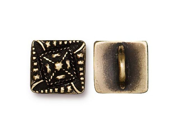TierraCast Czech Square Button - Antiqued Brass Plated (Each)