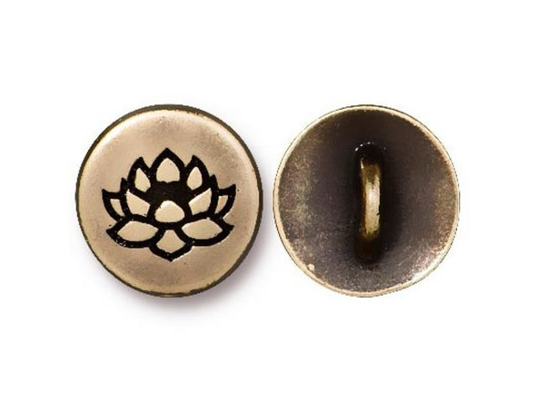 TierraCast Britannia Pewter Small Lotus Button - Antiqued Brass Plated (Each)
