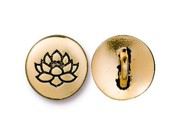 TierraCast Britannia Pewter Small Lotus Button - Antiqued Gold Plated (Each)