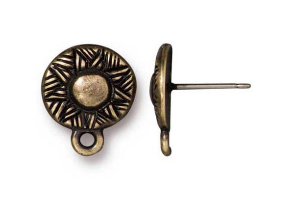 TierraCast Post Earring w Woven Pattern and Loop - Antiqued Brass Plated (pair)
