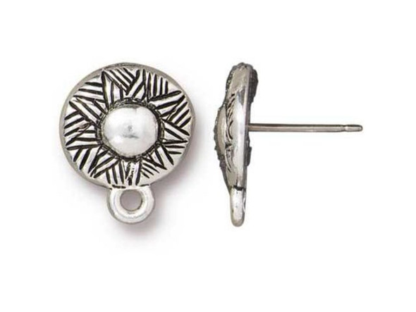 TierraCast Post Earring w Woven Pattern and Loop - Antiqued Silver Plated (pair)