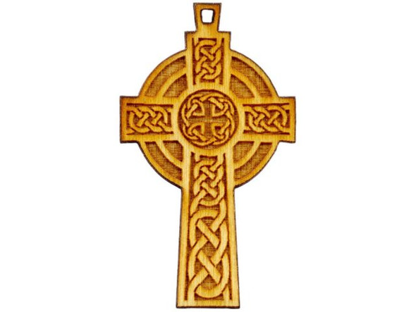 Baltic Birch Wood Charm, Celtic Cross, 41x24mm (12 Pieces)