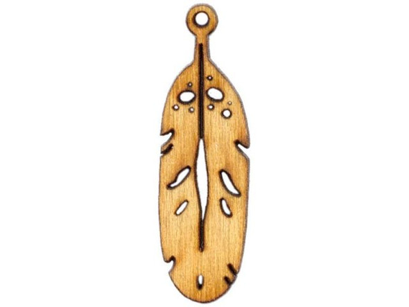 Baltic Birch Wood Charm, Feather, 30x9mm (12 Pieces)