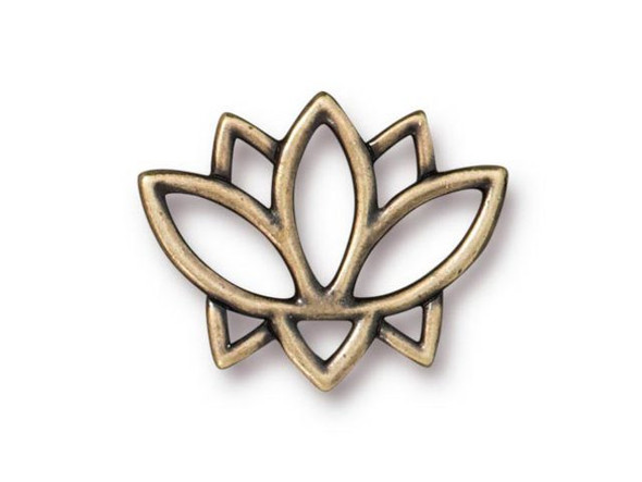 TierraCast Large Open Lotus Charm - Antiqued Brass Plated (Each)