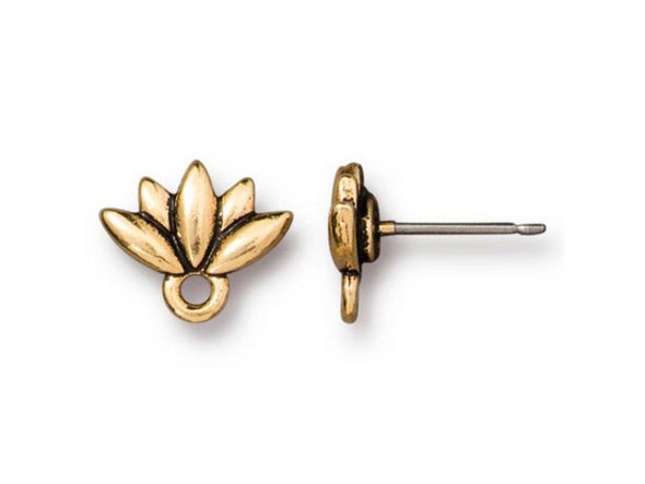 TierraCast Post Earring w Lotus Pattern and Loop - Antiqued Gold Plated (pair)