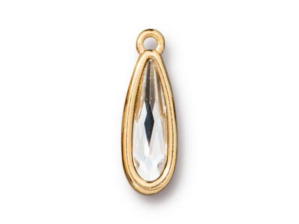 TierraCast Raindrop Charm with Crystal - Gold Plated (Each)