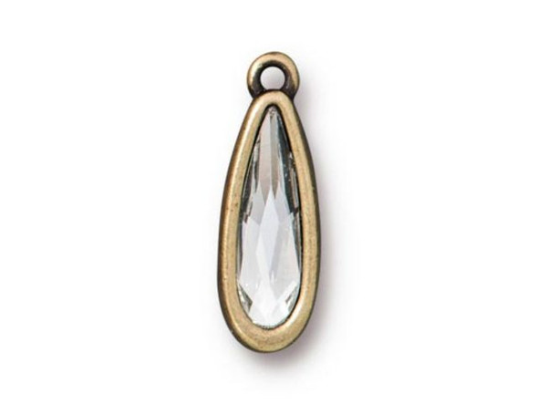 TierraCast Raindrop Charm with Crystal - Antiqued Brass Plated (Each)