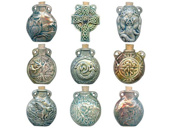 Ceramic Raku-style Pendant, Running Horse Bottle (Each)