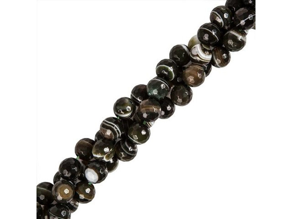 Green Banded Agate Gemstone Bead, 12mm Faceted Round - Special Purchase (strand)