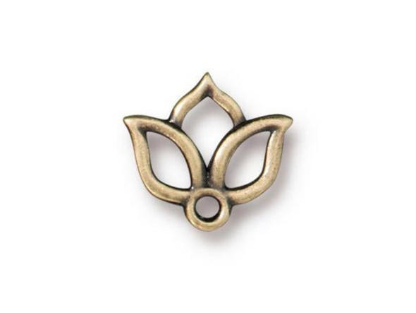 TierraCast Small Open Lotus Charm - Antiqued Brass Plated (Each)