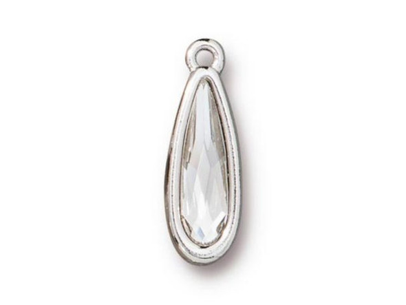 TierraCast Raindrop Charm with Crystal - White Bronze Plated (each)