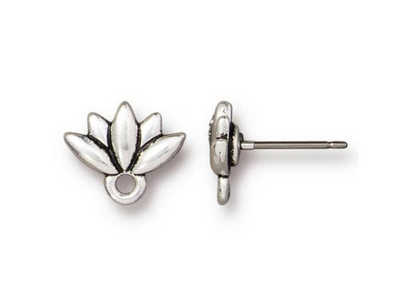 TierraCast Post Earring w Lotus Pattern and Loop - Antiqued Silver Plated (pair)