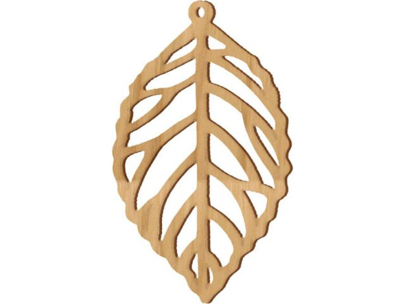 Maple Wood Charm, Leaf, 38x23mm (Each)