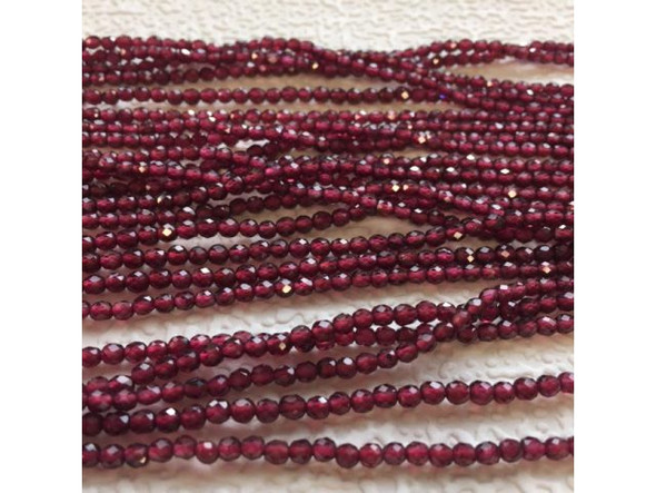 3mm Red Garnet Gemstone Bead, Diamond Cut Round (strand)