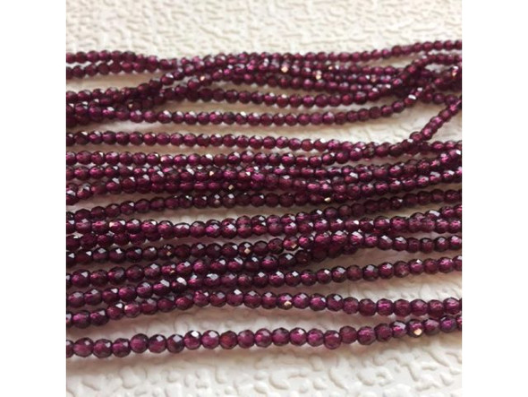 3mm Purple Garnet Gemstone Bead, Diamond Cut Round (strand)
