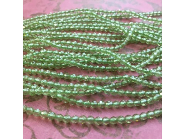 3mm Peridot Gemstone Bead, Diamond Cut Round (strand)