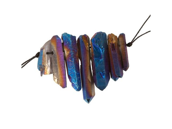 Rock Crystal Quartz Gemstone Pendant, Rough Point Set - Dark Rainbow (set)