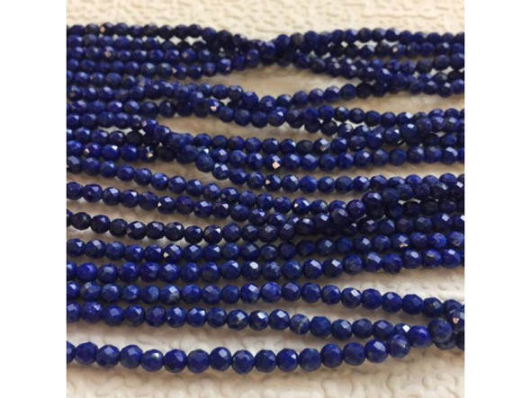 3mm Lapis Lazuli Gemstone Bead, Diamond Cut Round (strand)