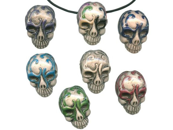 Handmade Ceramic Beads, Calavera (10 Pieces)