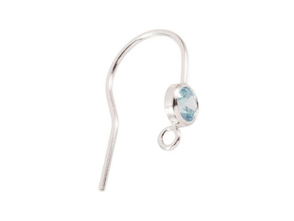 4mm Cubic Zirconia Bezel Set Sterling Earwire - Aquamarine (pair)