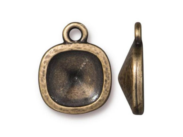 TierraCast Hammered 10mm Cushion Setting, 1 Loop - Antiqued Brass Plated (Each)