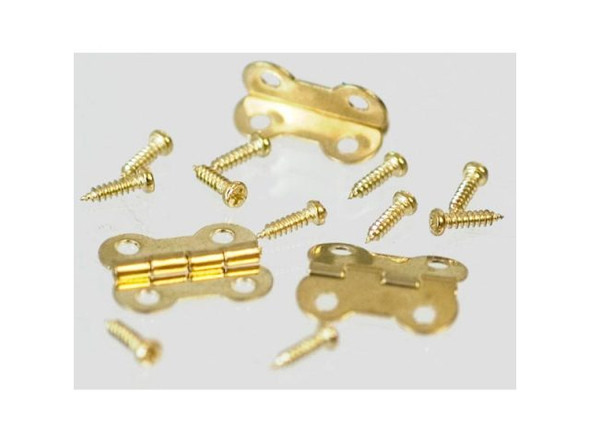 1/2" Yellow Plated Brass Hinge with Screws (12 Pieces)