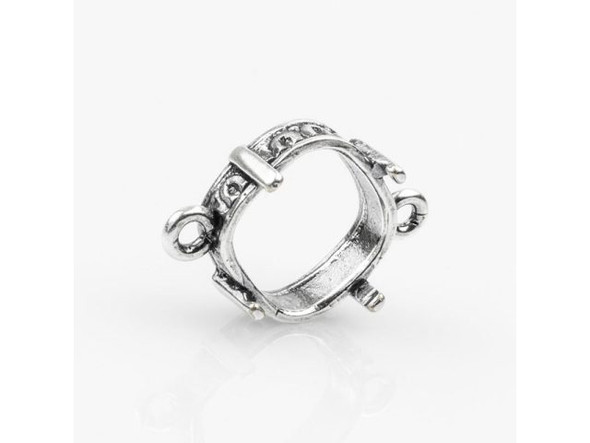 Pendant Bezel Setting for 10mm Cushion Stone, 2 Corner Loops, Antiqued Silver Plate (Each)