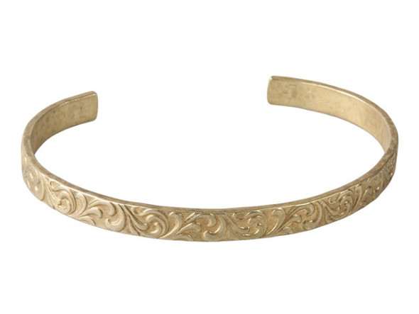 Brass 1/4" Wide Scroll Pattern Cuff Bracelet, Large (Each)