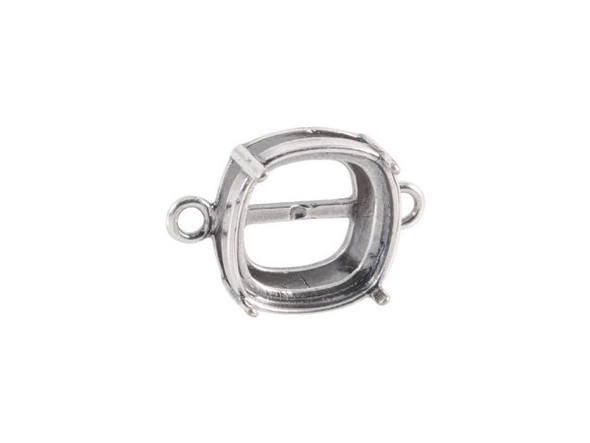 Pendant Bezel Setting for 10mm Cushion Stone, 2 Loops - Antiqued Silver Plated (Each)