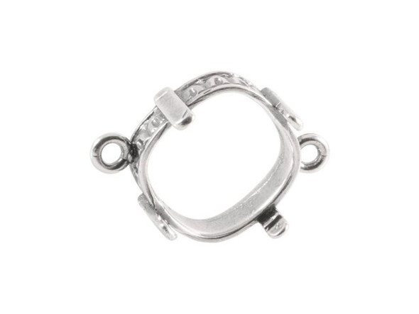 Pendant Bezel Setting for 12mm Cushion Stone, 2 Corner Loops, Antiqued Silver Plate (each)