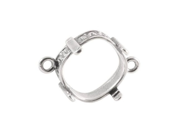 Pendant Bezel Setting for 12mm Cushion Stone, 2 Corner Loops, Antiqued Silver Plate (Each)