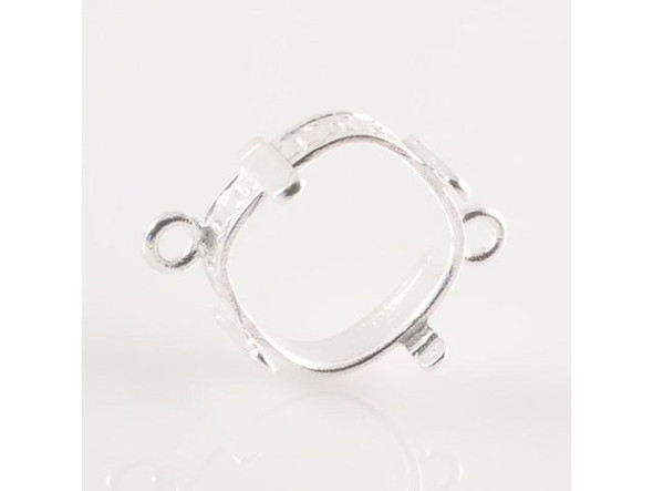 Pendant Bezel Setting for 12mm Cushion Stone, 2 Corner Loops - Silver Plate (Each)