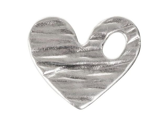 Sterling Silver Large Textured Heart Charm with Large Oval Hole (Each)