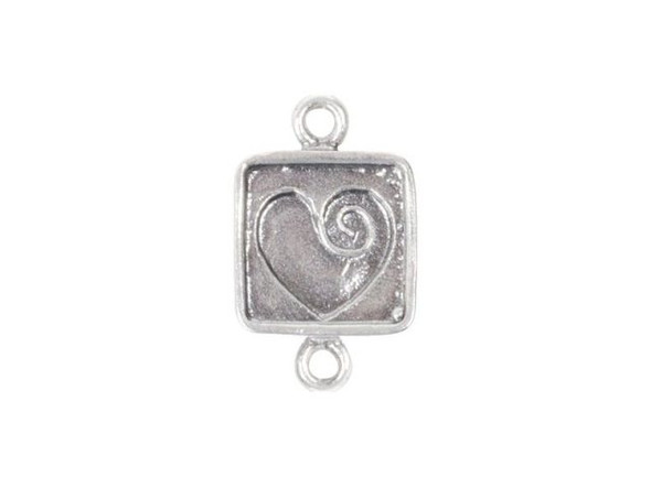 Sterling Silver Square Connector with Spiral Heart - 2 Loops (Each)