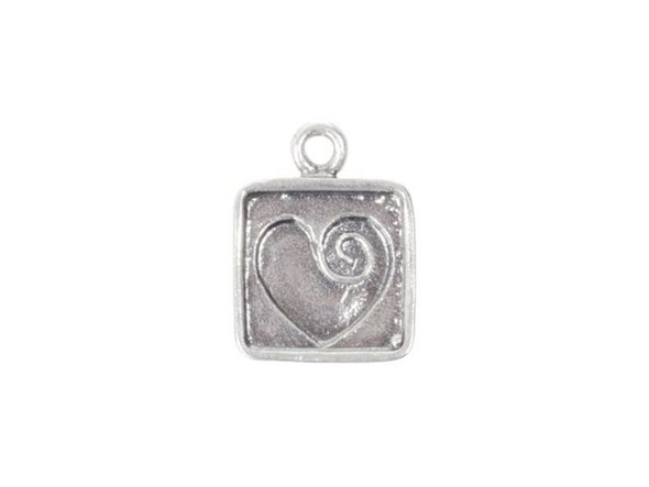 Sterling Silver Square Charm with Spiral Heart (Each)