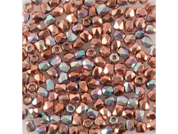 2mm Round Fire-Polish Czech Glass Bead - Crystal Copper Plate AB (Card)