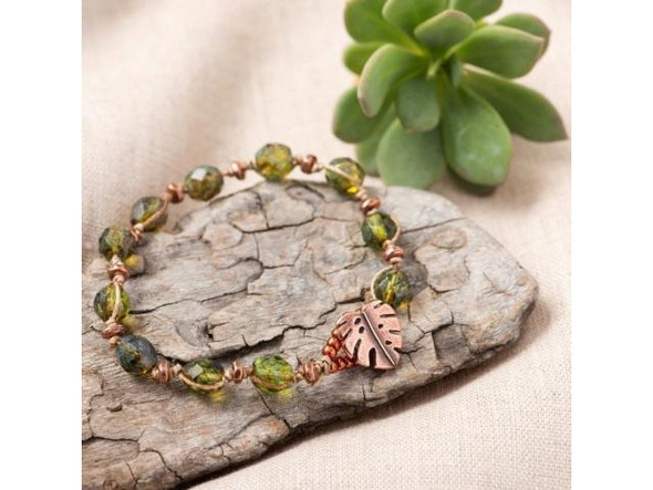 8mm Round Fire-Polish Czech Glass Bead - Polychrome Sage & Citrus (strand)