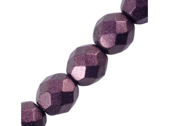 8mm Round Fire-Polish Czech Glass Bead - Polychrome Purple Bronze (strand)