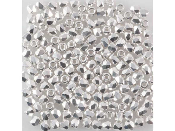 2mm Round Fire-Polish Czech Glass Bead - Crystal Fine Silver Plated (Card)