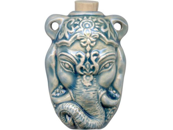 Ceramic Raku-style Pendant, Ganesh Head Bottle (Each)